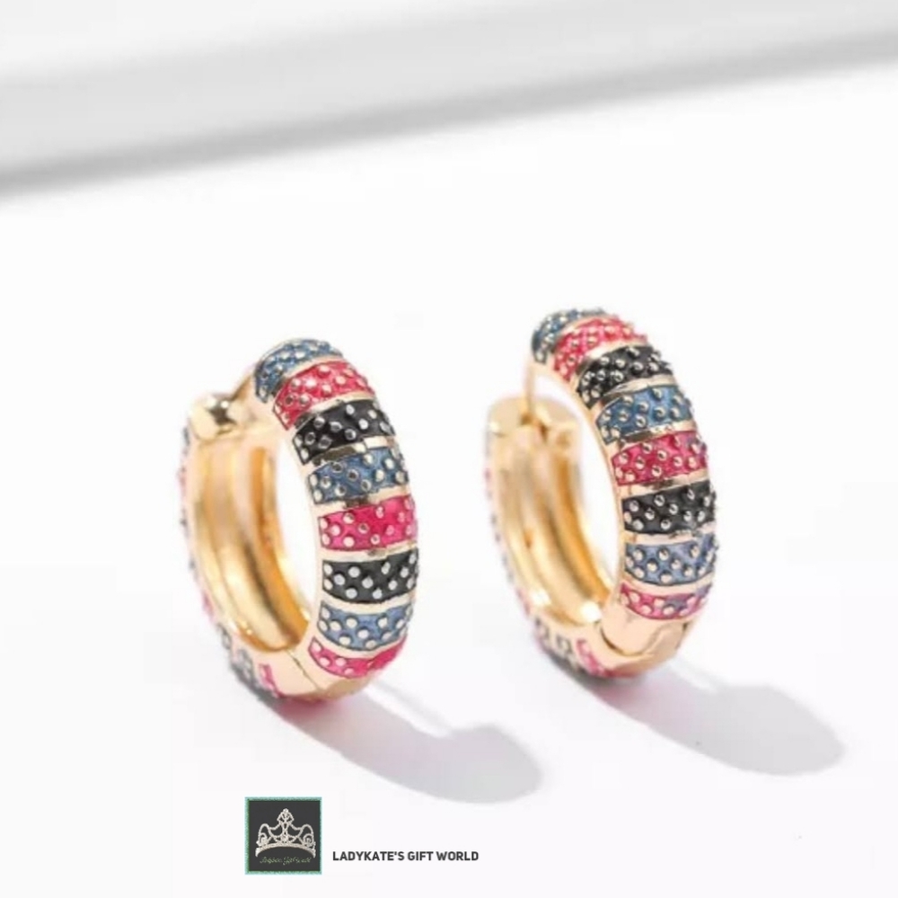 Vintage Enamel Flower Small Hoop Earrings Trendy Geometric Statement